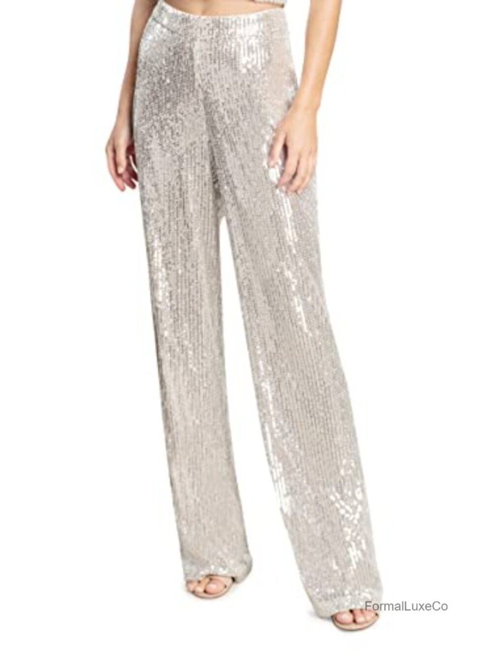 Sequin Palazzo High Rise Straight Leg Pants for Night Out